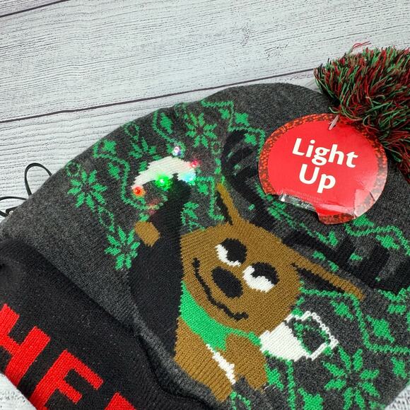 Men's Light Up Cheers Reindeer Pom Pom Beanie - Picture 3 of 4